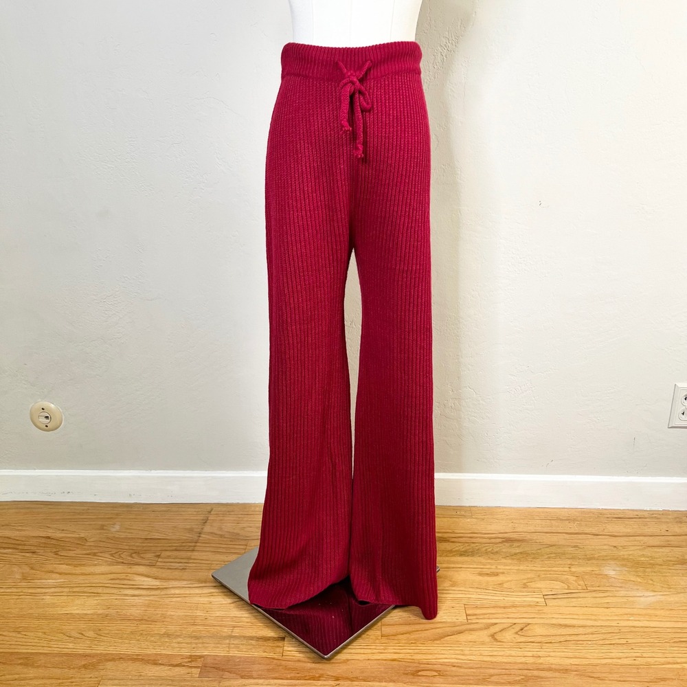 Gibsonlook Pink Ribbed Knit Wide Leg Lounge Pants Size XS Drawstring 30" Inseam
